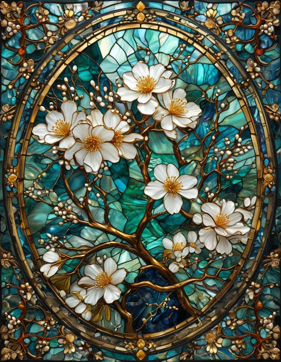 Kintsugi in Abalone Pearl Stained Glass
