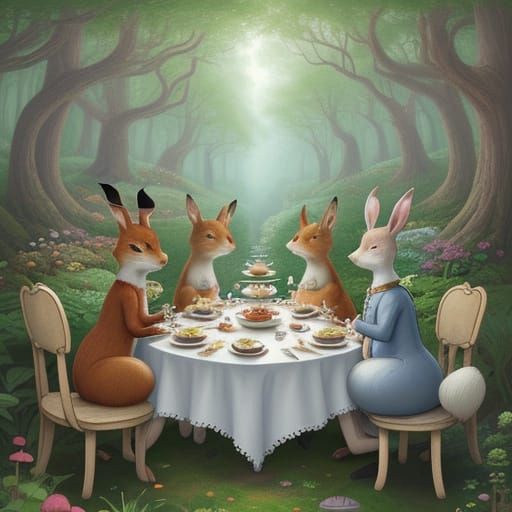Whimsical Mushroom Forest Tea Party with Anthropomorphic Fri...