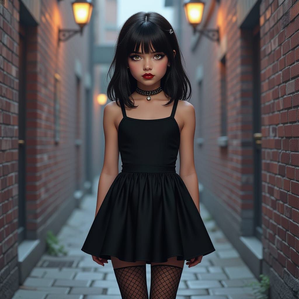 Gothic Girl in Alleyway, Digital Painting Style