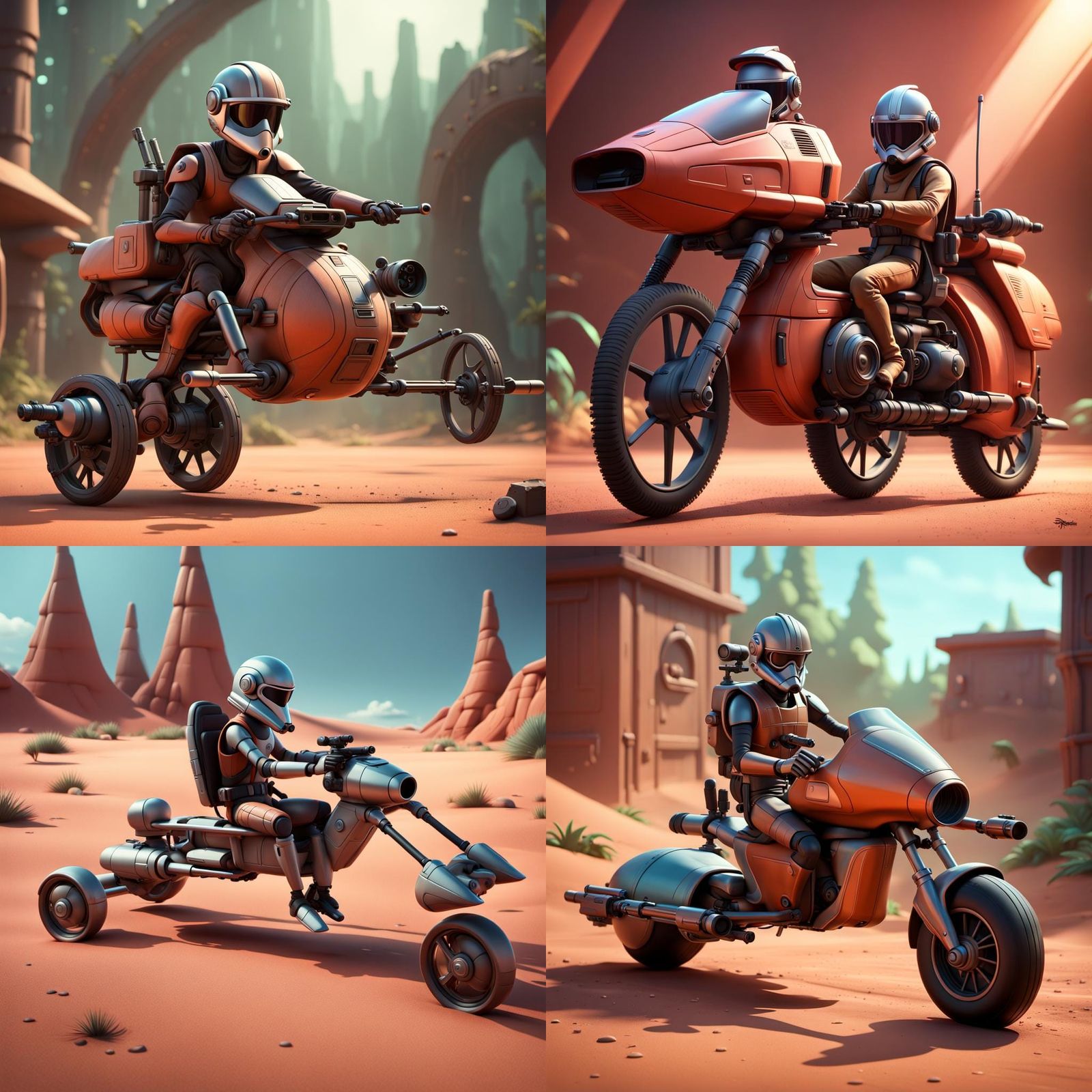 Speeder Bike Concept Art in 3D Digital Style