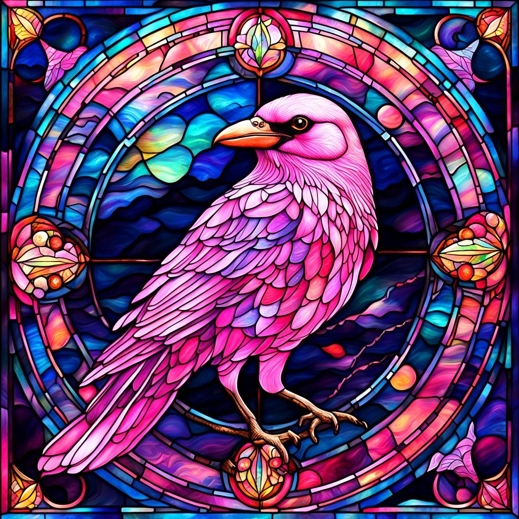 Pink Crow Stained Glass Astral Illustration