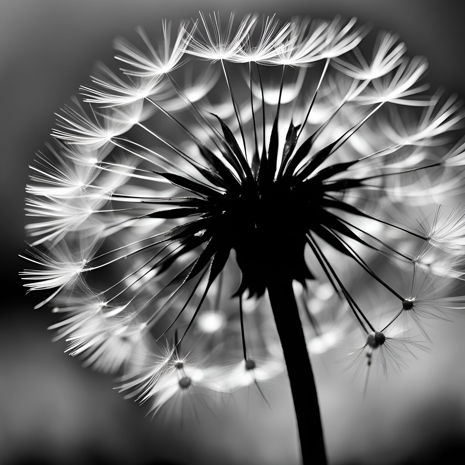 Detailed Macro of a Dandelion in Black and White