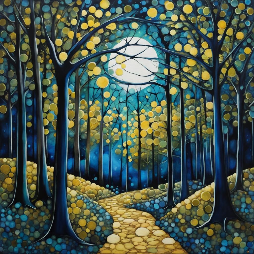 Moonlit Arabesque Forest Trees in Impasto Alcohol Ink