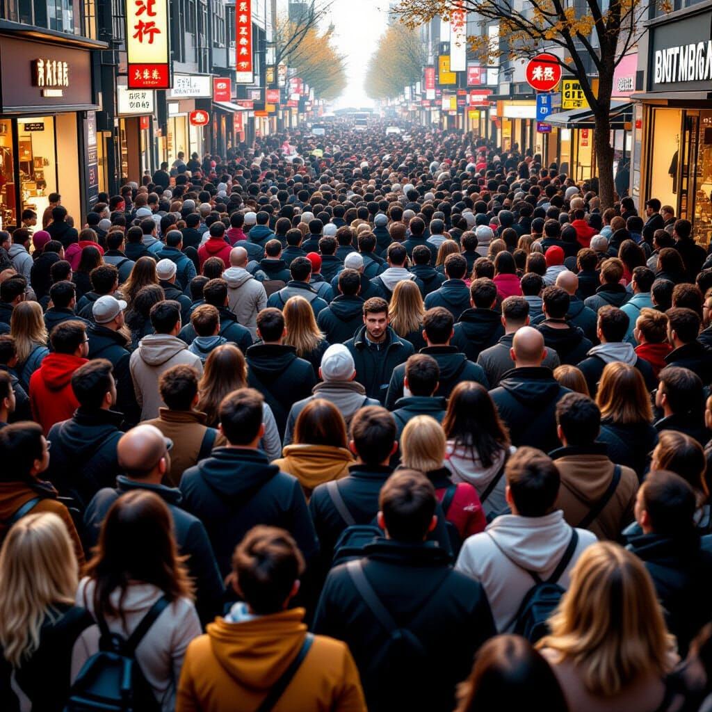 Diverse Crowd in Busy City Square, Ultra Realistic