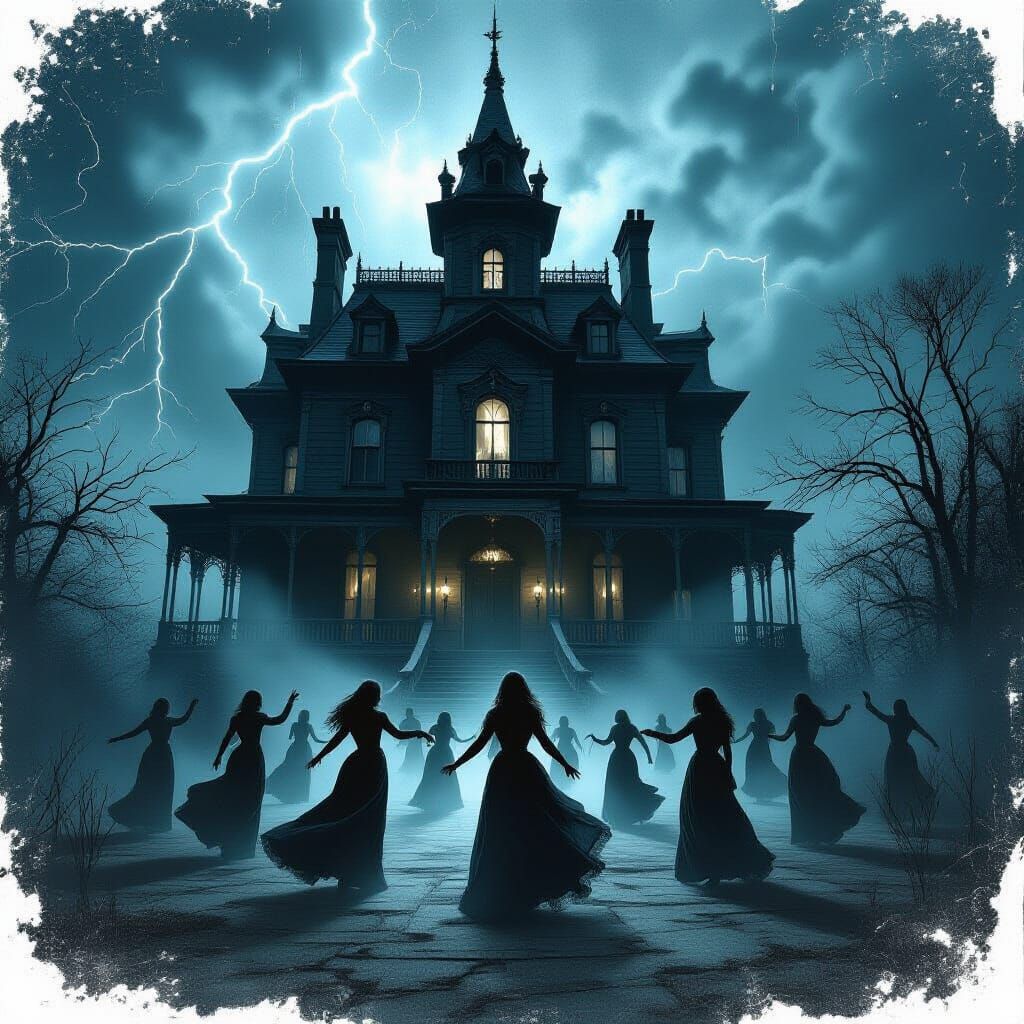 Haunted Victorian Mansion in a Stormy Sky