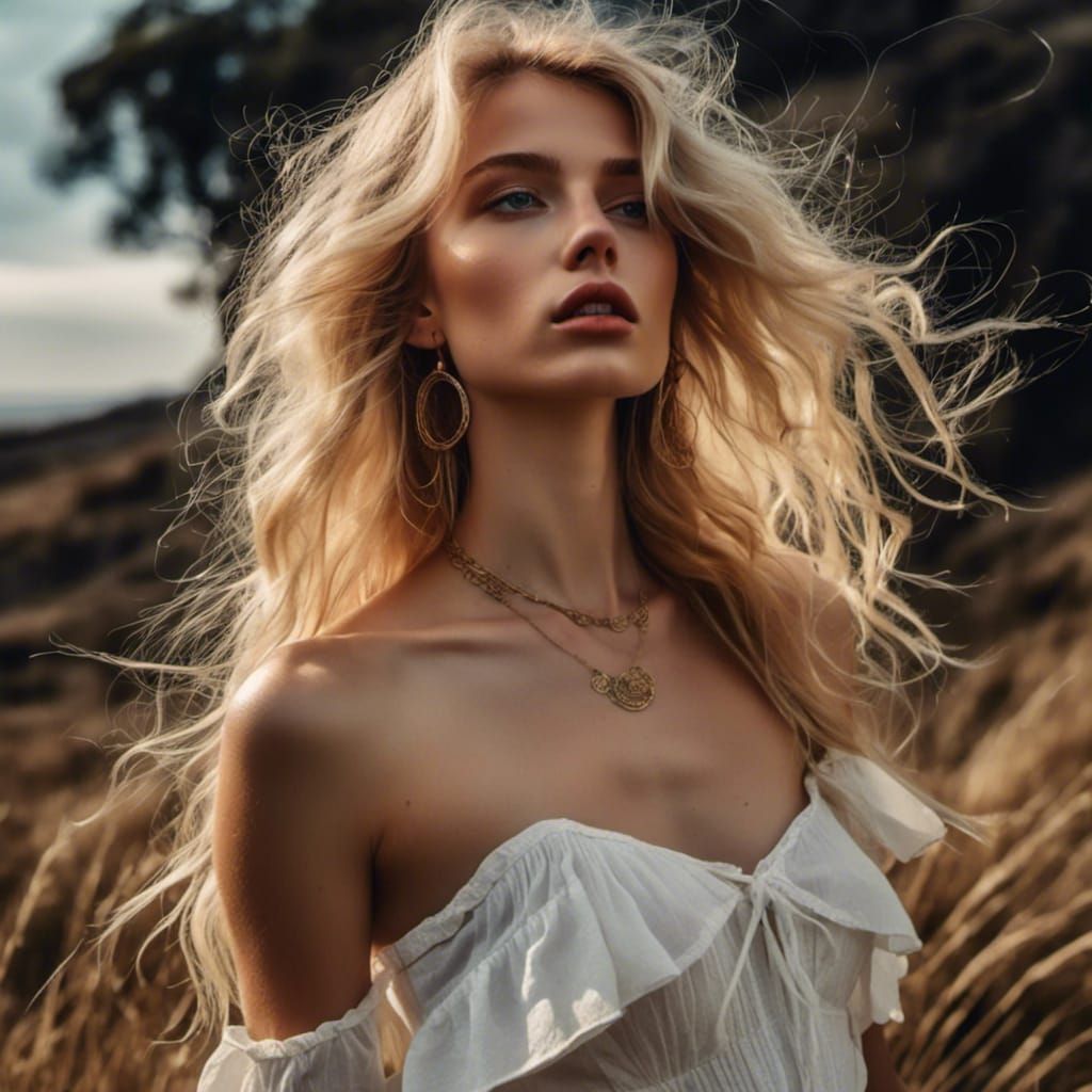 Beautiful Woman with Blonde Hair in Gypsy Style
