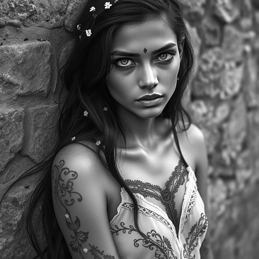 Ethereal Indian Goddess in Gothic Lace and Baroque Elegance