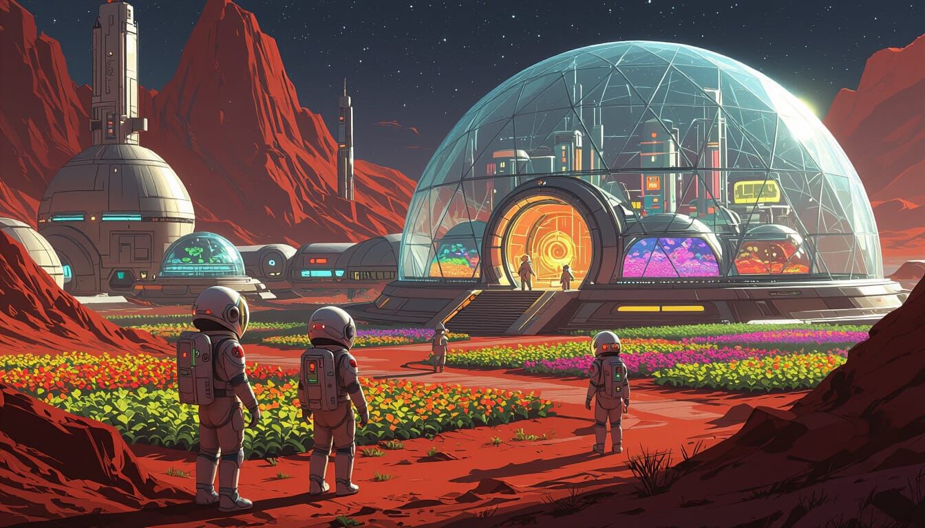 Futuristic Martian City Under Glass Dome