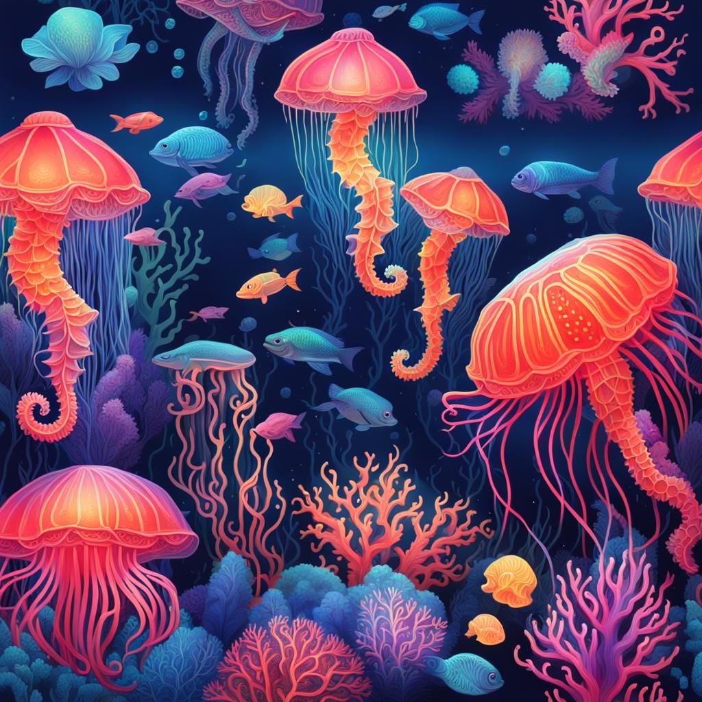 Bioluminescent Coral Palace in Deep Color