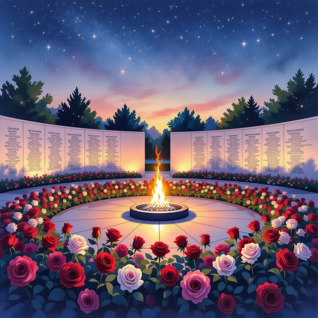 Memorial Rose Garden with Eternal Flame in Astral Colors