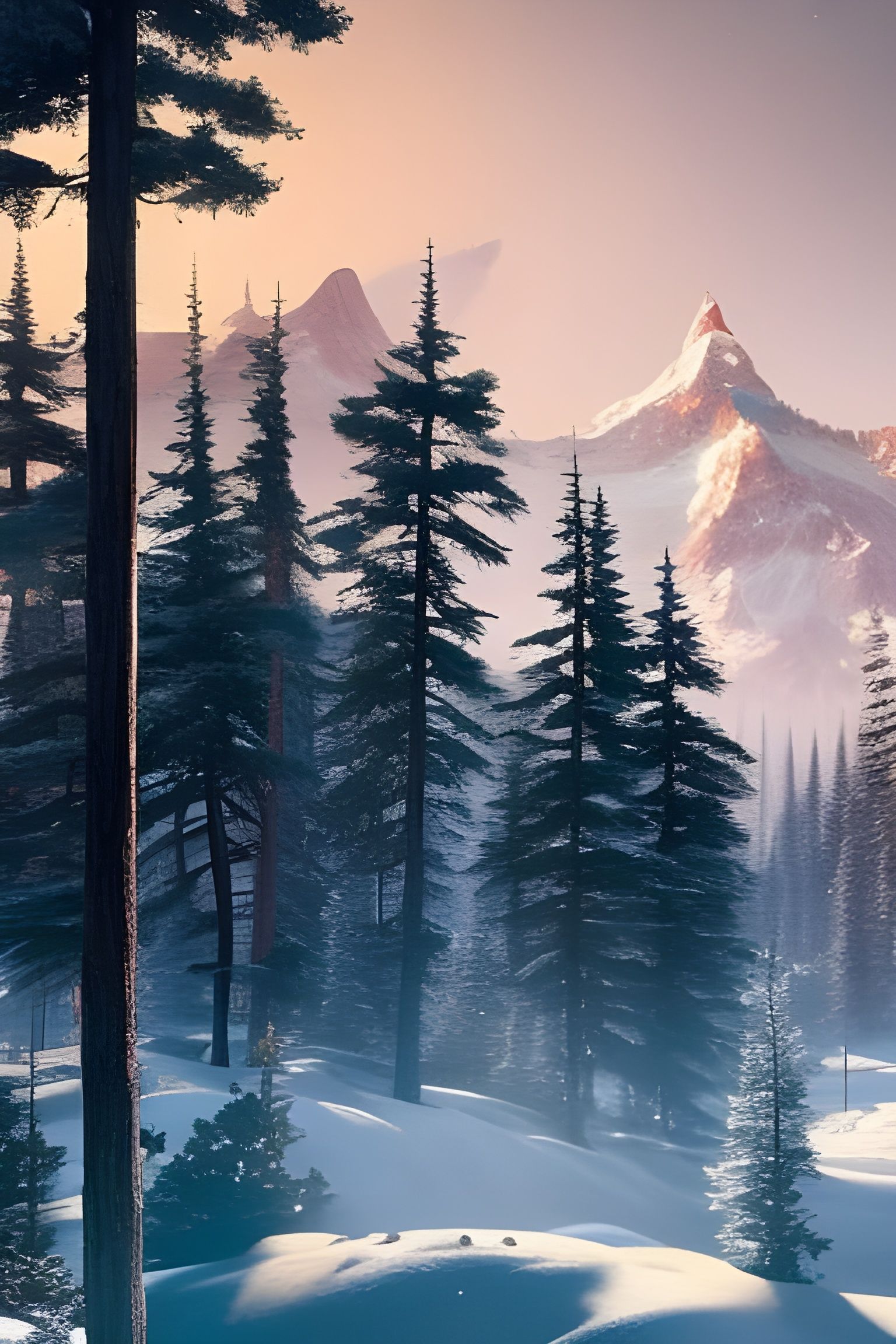 Sunny Winter Morning in Mountain Valley