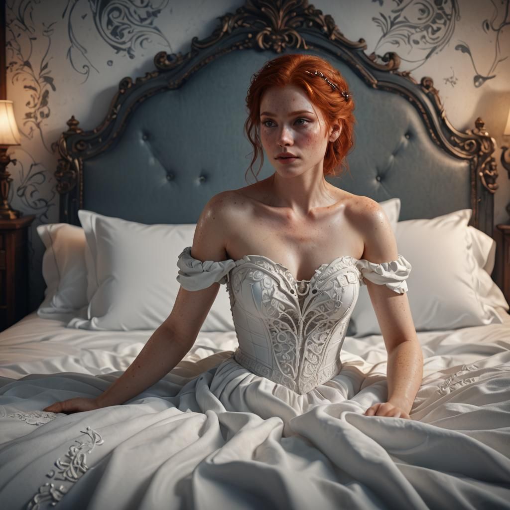 Redhead in White: Fantasy Art in 8k