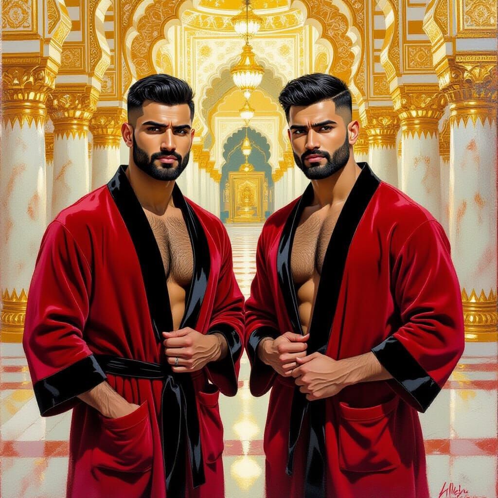 Indian Men in Golden Mosque, Impressionist Oil Painting