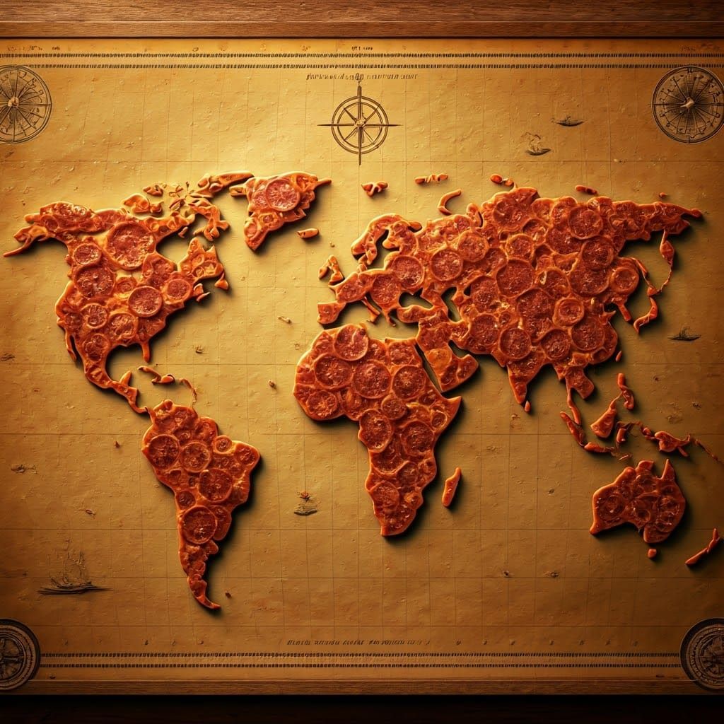 Fantasy World Map Pizza in Modernist Art Style
