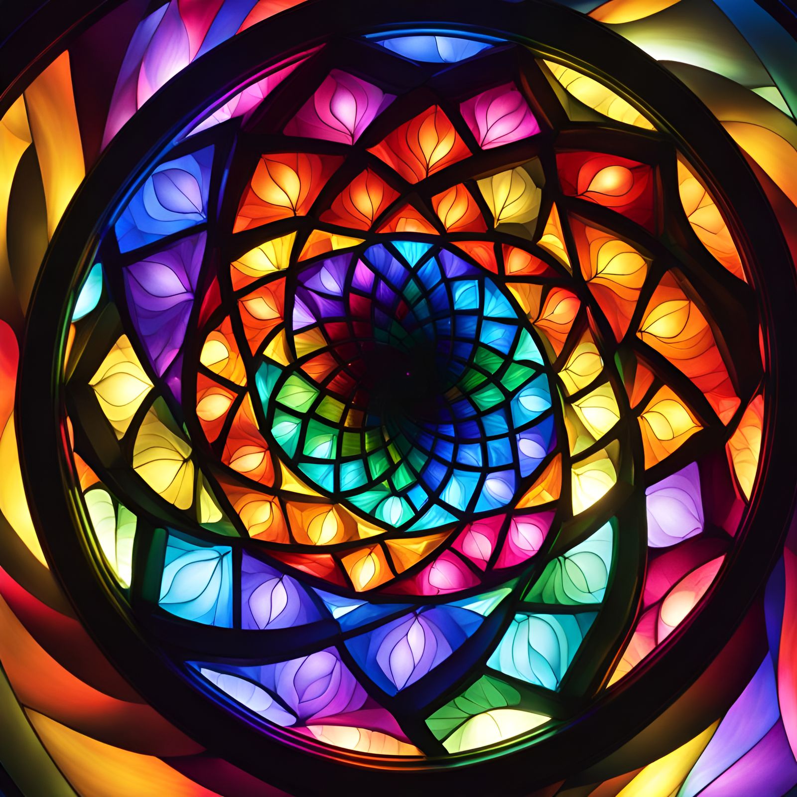 Rainbow Spiral Stained Glass with Bioluminescence
