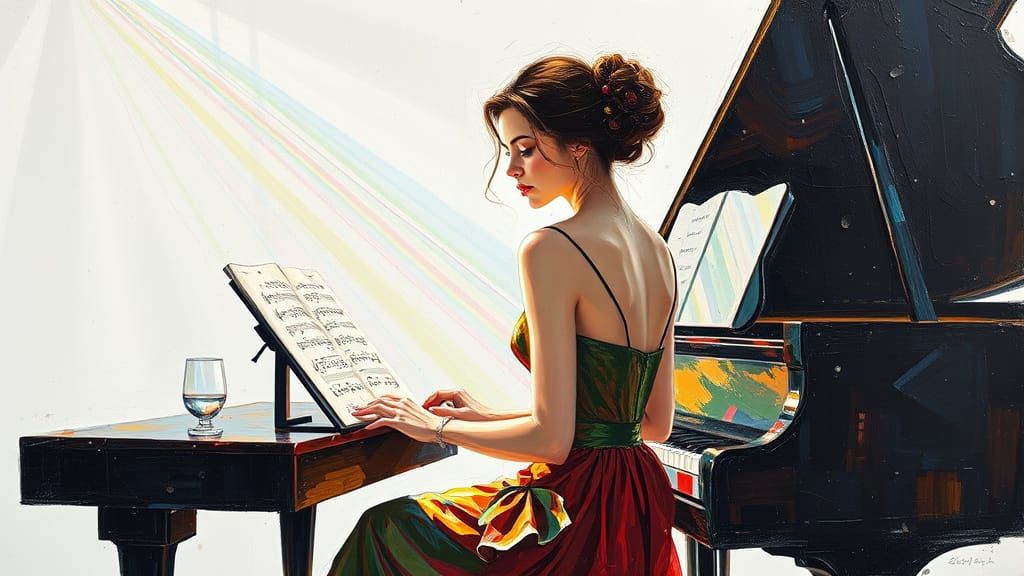 Rainbow Light on Piano in Neo-Impressionist Style