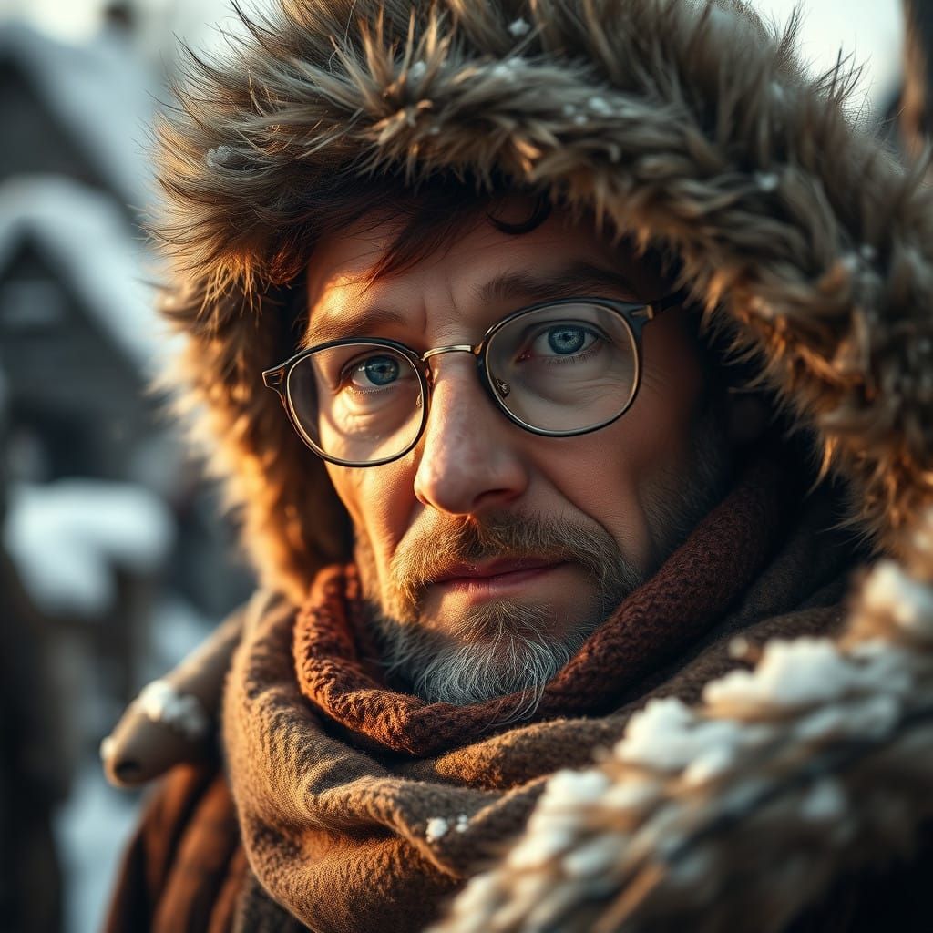 Winter Village Scholar Peers Out from Warmth