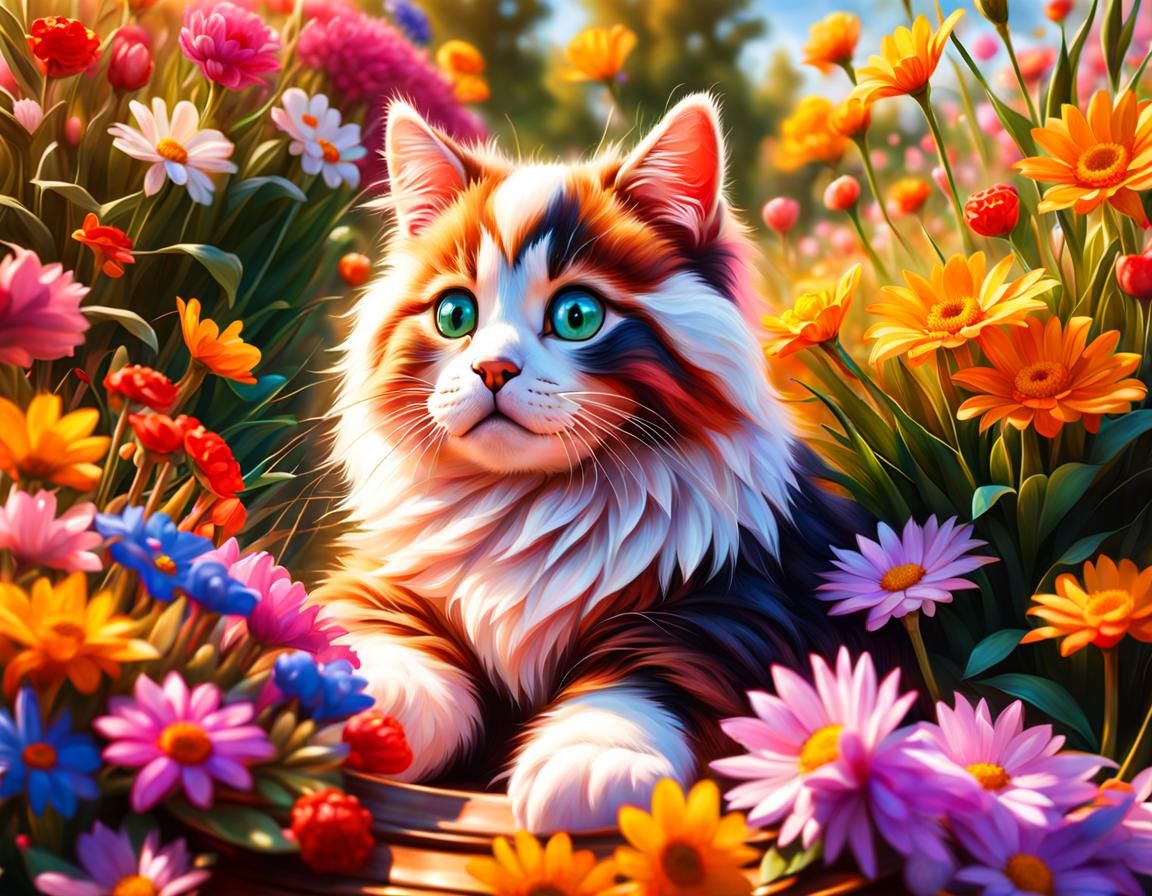 Cute Bunny with Flowers: Hyperrealistic Oil Painting