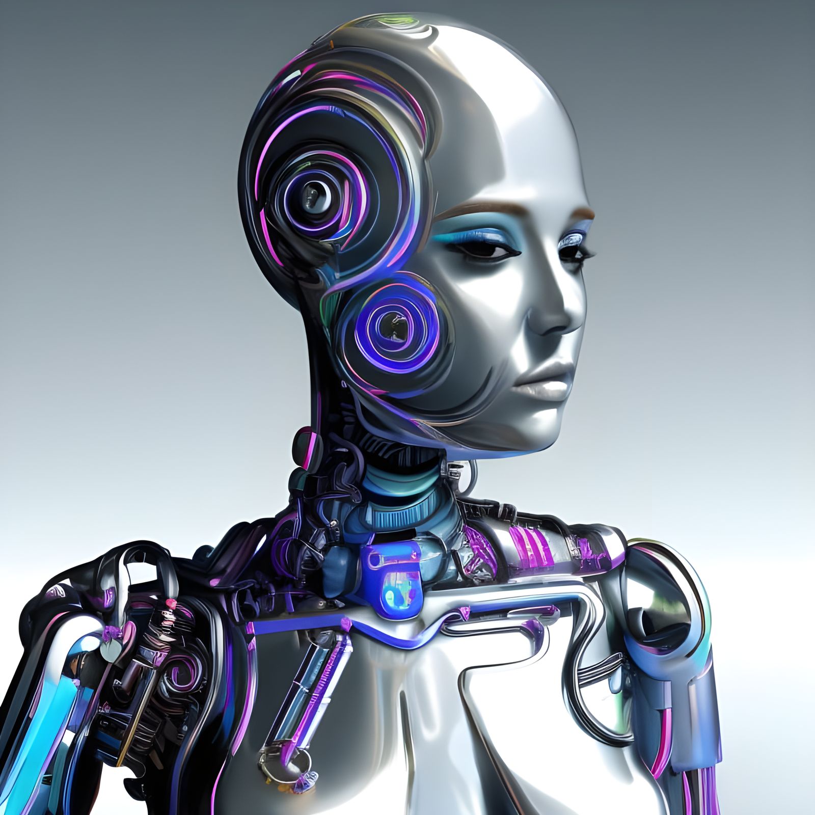 Beautiful Cyberpunk Cyborg in Neon Cityscape