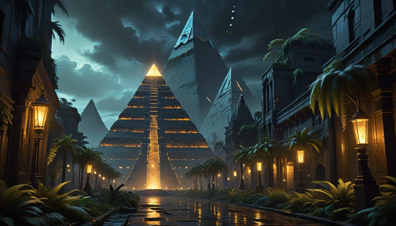 Ancient Alien Pyramids at Sunset