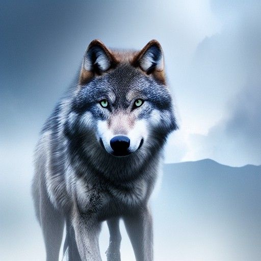 Stunning Grey Wolf with Blue Eyes in Digital Painting