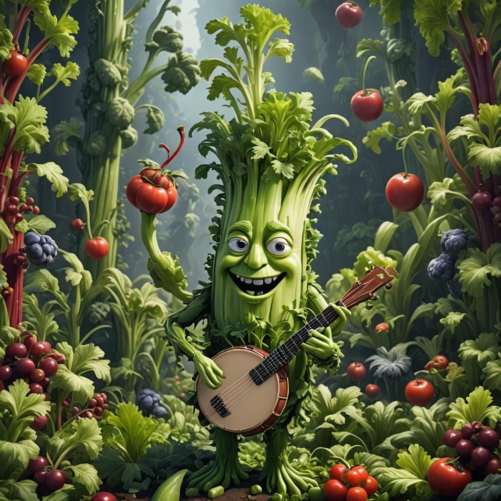 Celery Musician in a Detailed Matte Painting