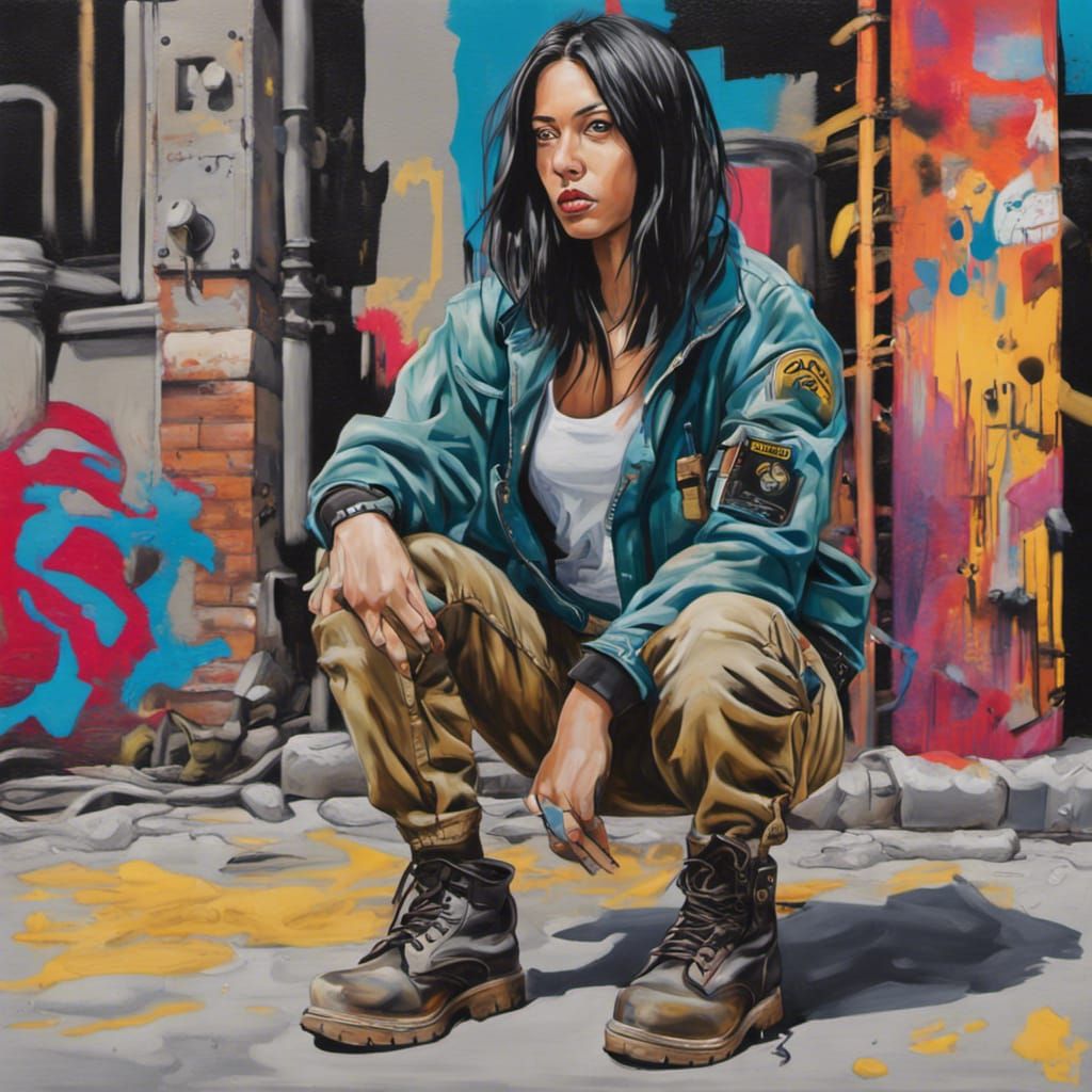 Realistic Hacker Mechanic in Graffiti Art Style