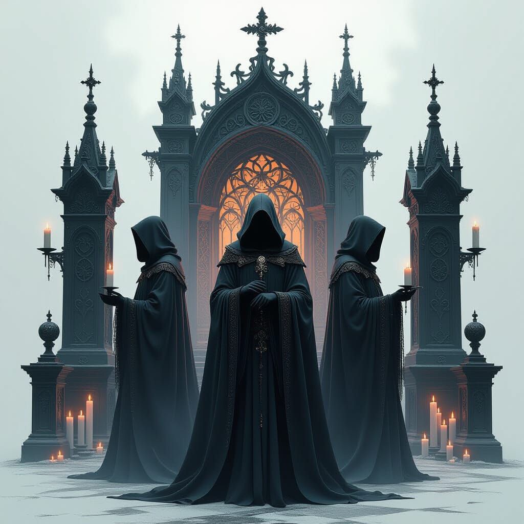 Mysterious Gothic Figures in Eerie Ambiance
