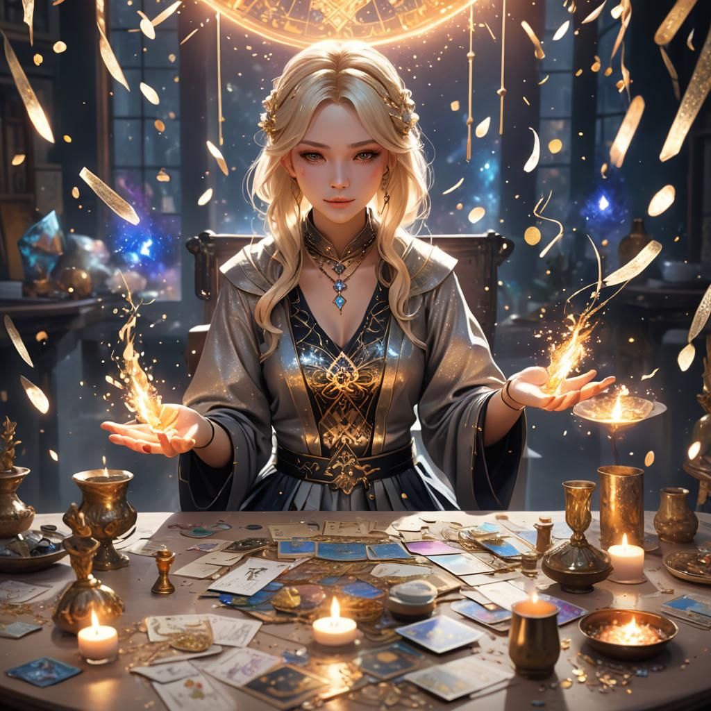 Mystical Tarot Reader in Sparkling Anime Style