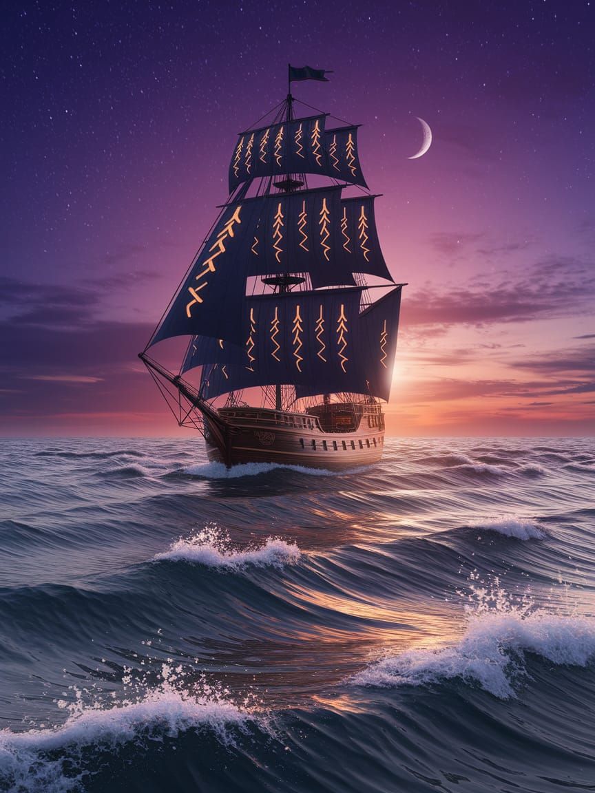 Majestic Sailing Ship Under Starlit Sea