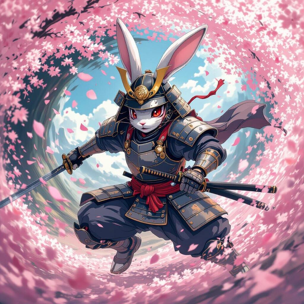 Anime Rabbit Warrior Charges into Battle with Katana