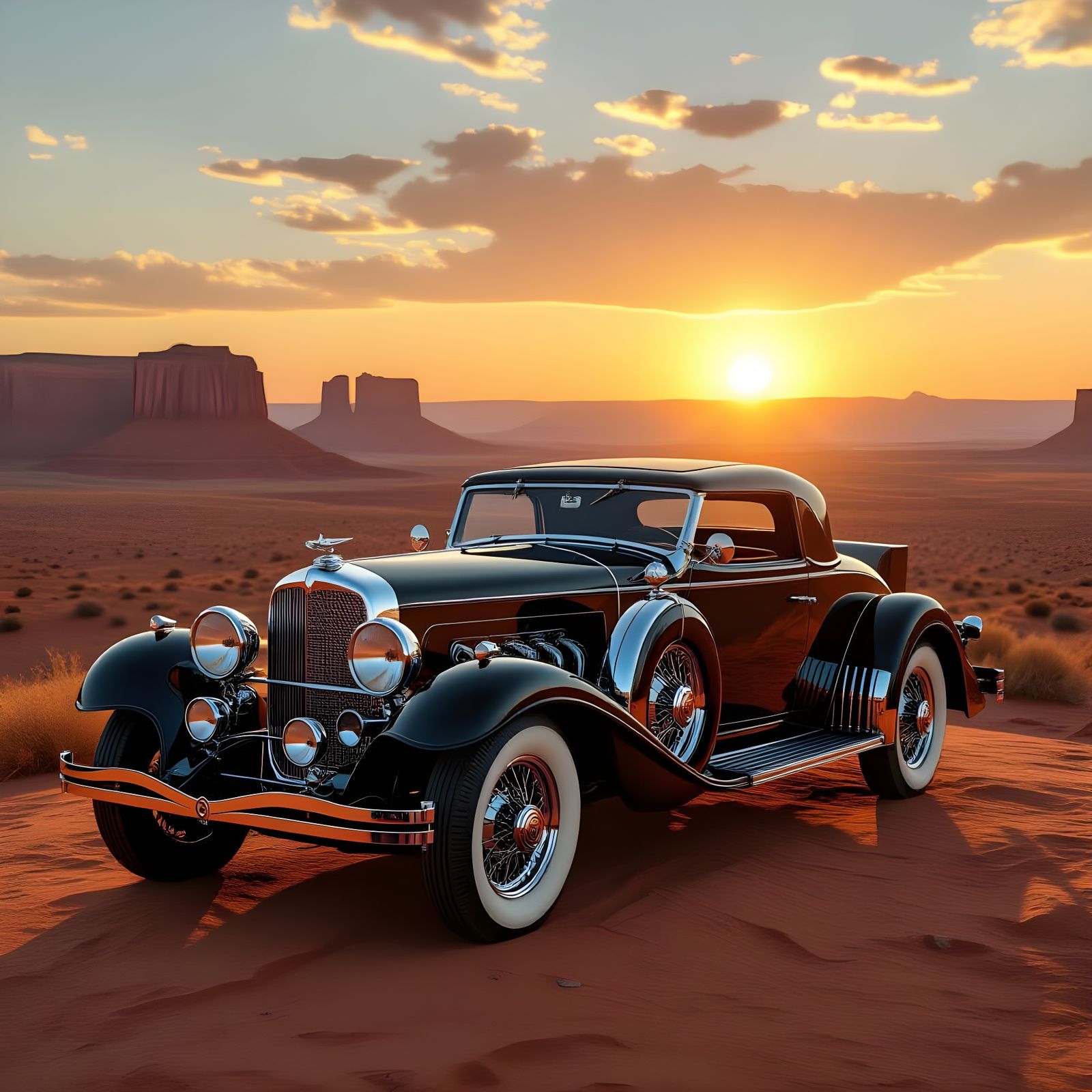 Steampunk Duesenberg Coupe at Monument Valley Sunset