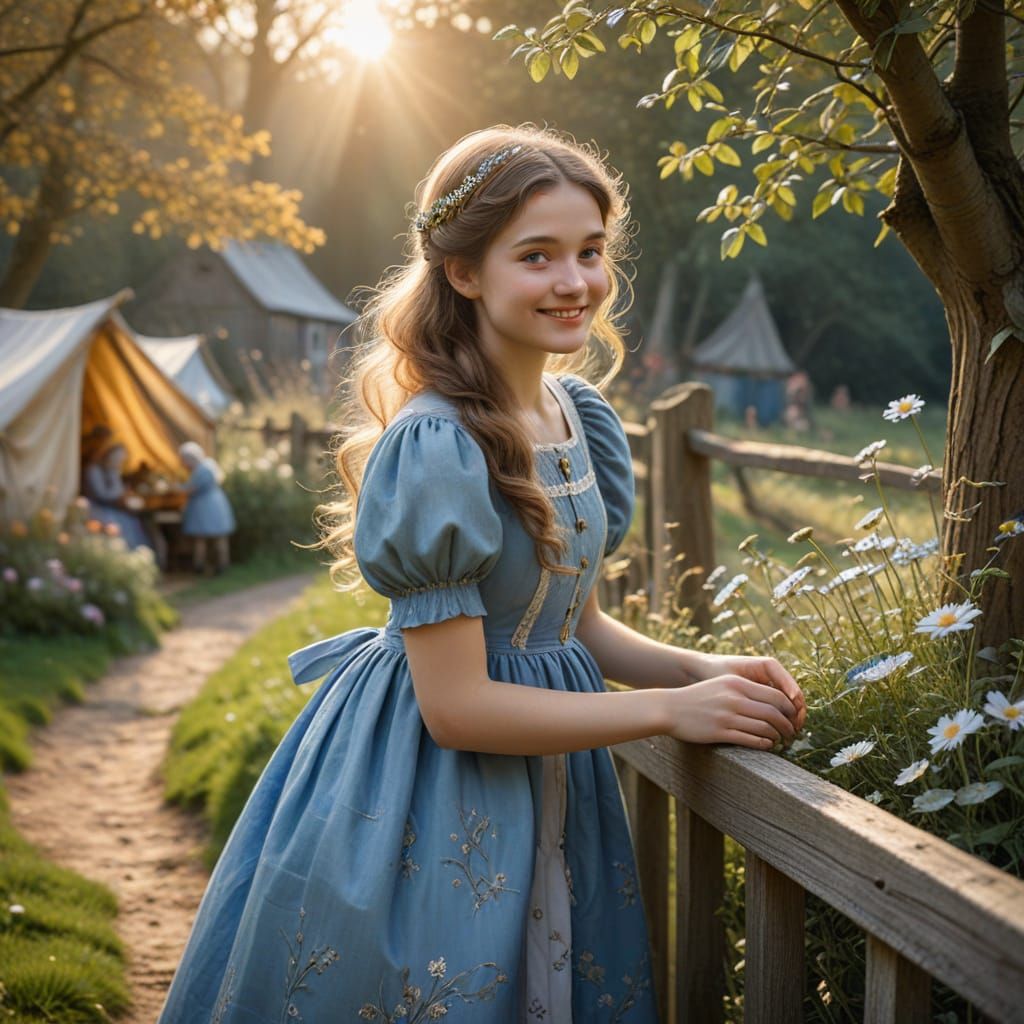 egy lány, kék ruhában