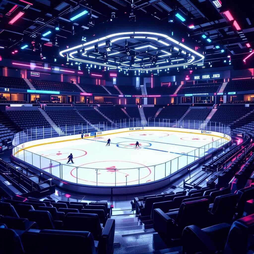 Futuristic Hockey Rink with Neon Lights in Sci-Fi Style