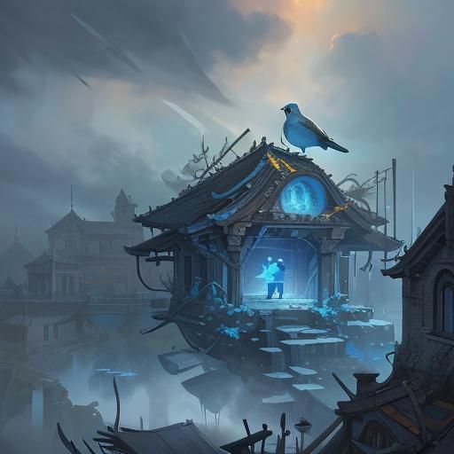 Bluebirds Building a Nest: Digital Matte Painting