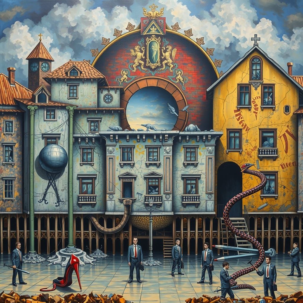 Surreal Cubistic Snake in Golden Light, Dürer Style