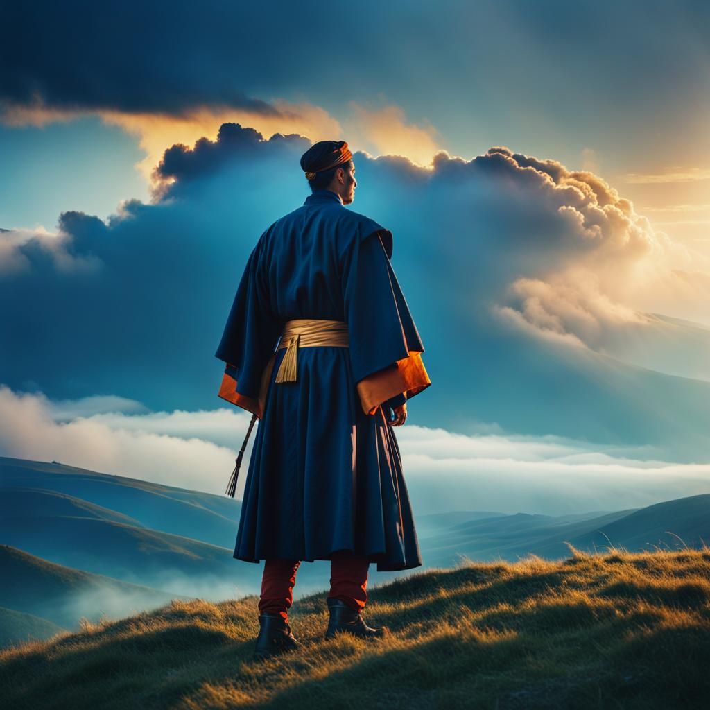 Cinematic Man on Hill Gazing at Sky