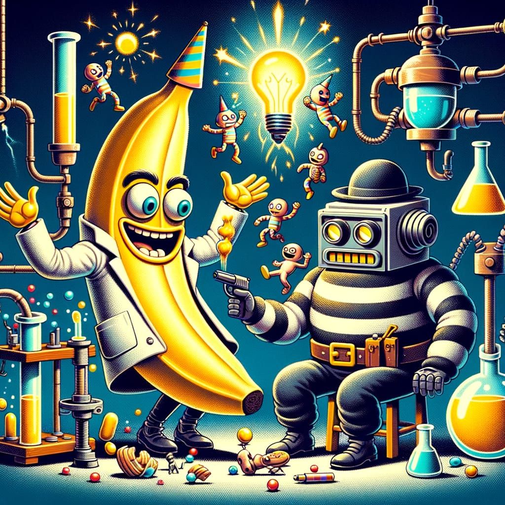 Banana Scientist Tosses Toy Humans at Burglar Robot in Lab