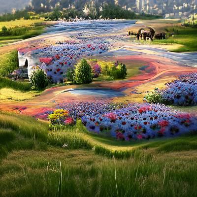Lush Flower Meadow in Detailed Matte Painting
