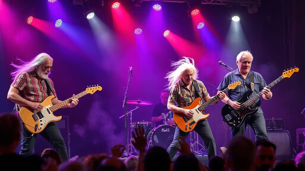 Elderly Friends Rocking Out at High-Energy Concert