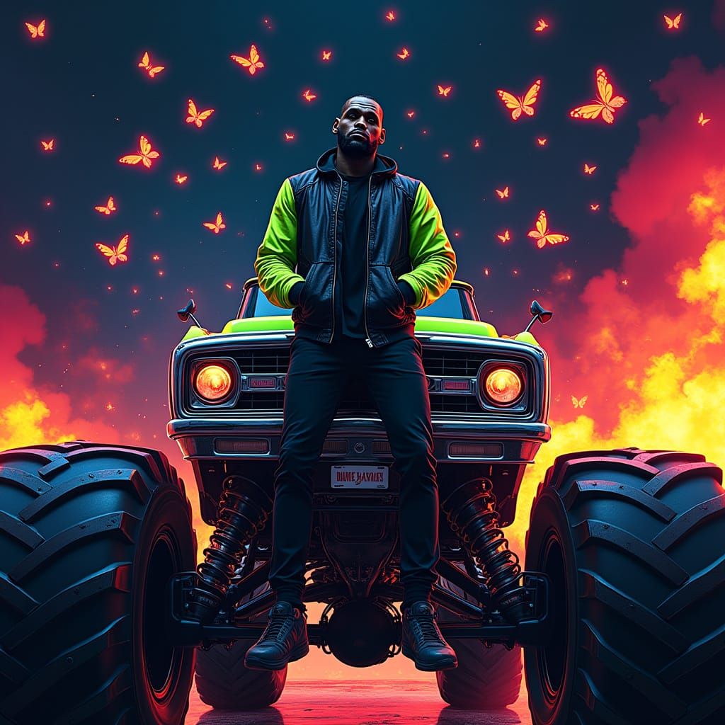 Lebron James Dominates a Neon-Lit Monster Truck