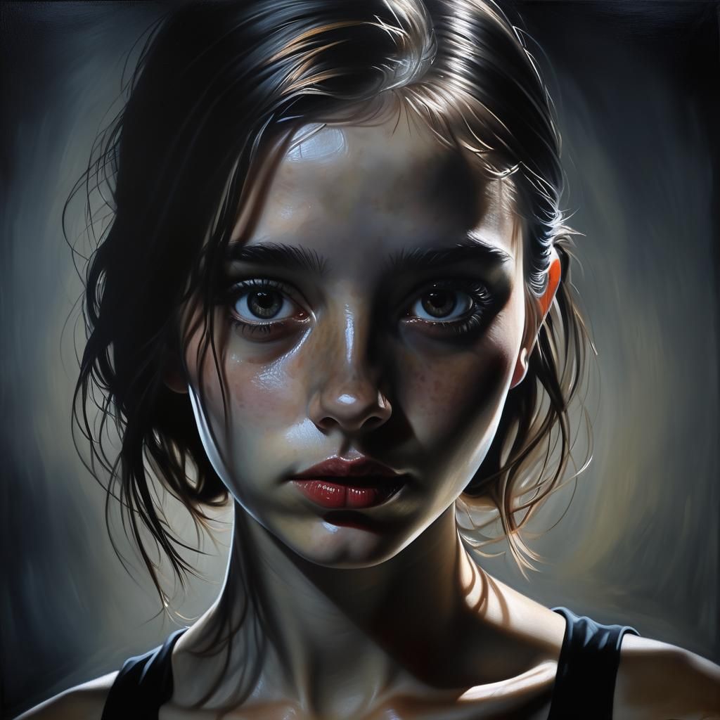 Hyperrealistic Oil Painting of a Girl in Chiaroscuro