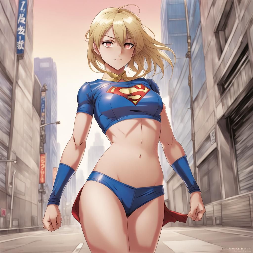 Supergirl in Anime Style with Bare Midriff