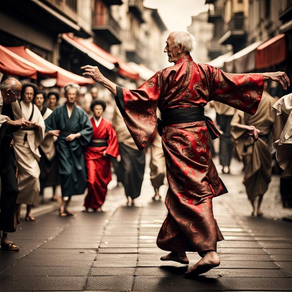Italian Man Dancing in Street: Vintage Photo