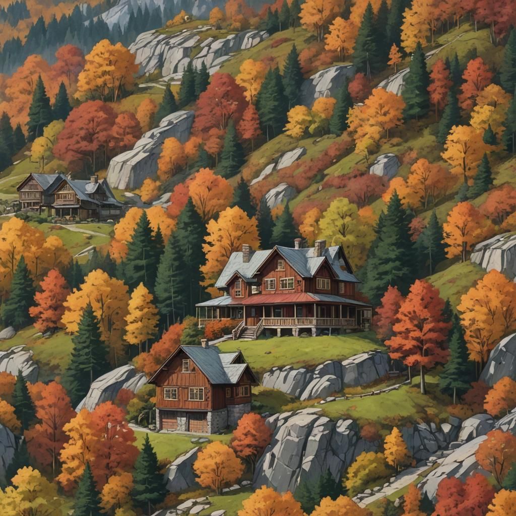 Mountain House in Autumn Concept Art