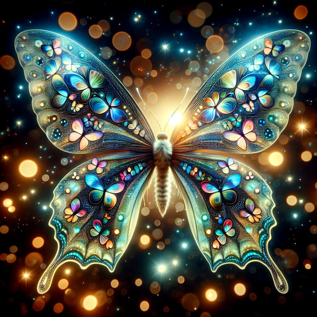 Butterfly Double Exposure with Cosmic Bioluminescent Wings