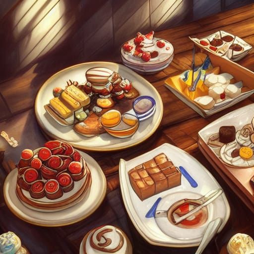Dessert Table in Ghibli Anime Style