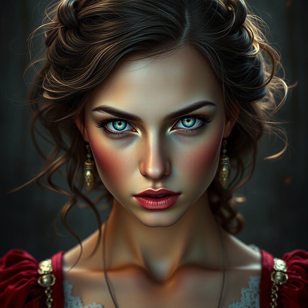 Striking 1800s Portrait with Piercing Blue Eyes