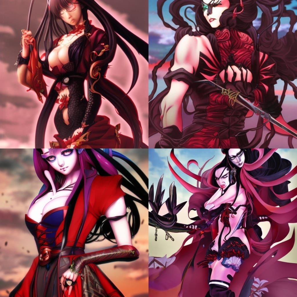 Villainous Anime Waifu in Japanese Illustration Style