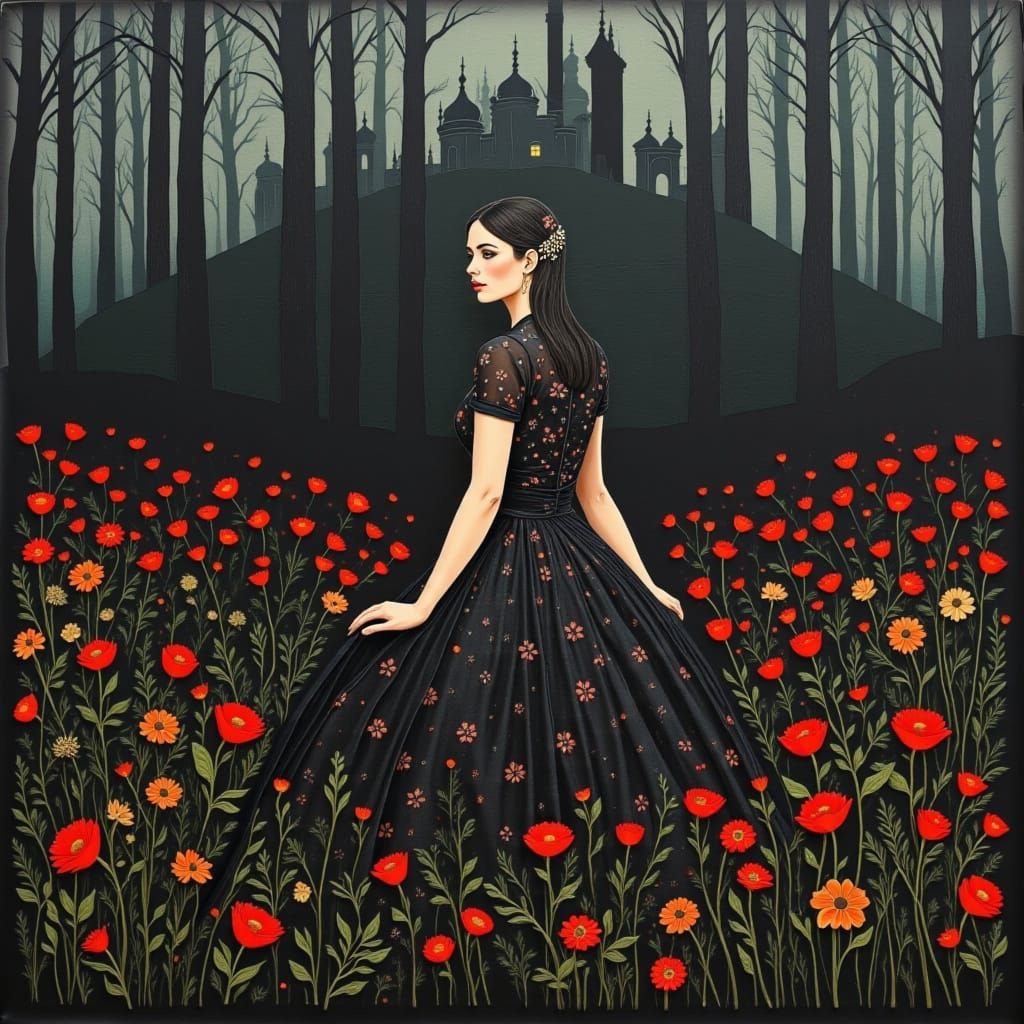 Enigmatic Woman in Avalon's Misty Veil